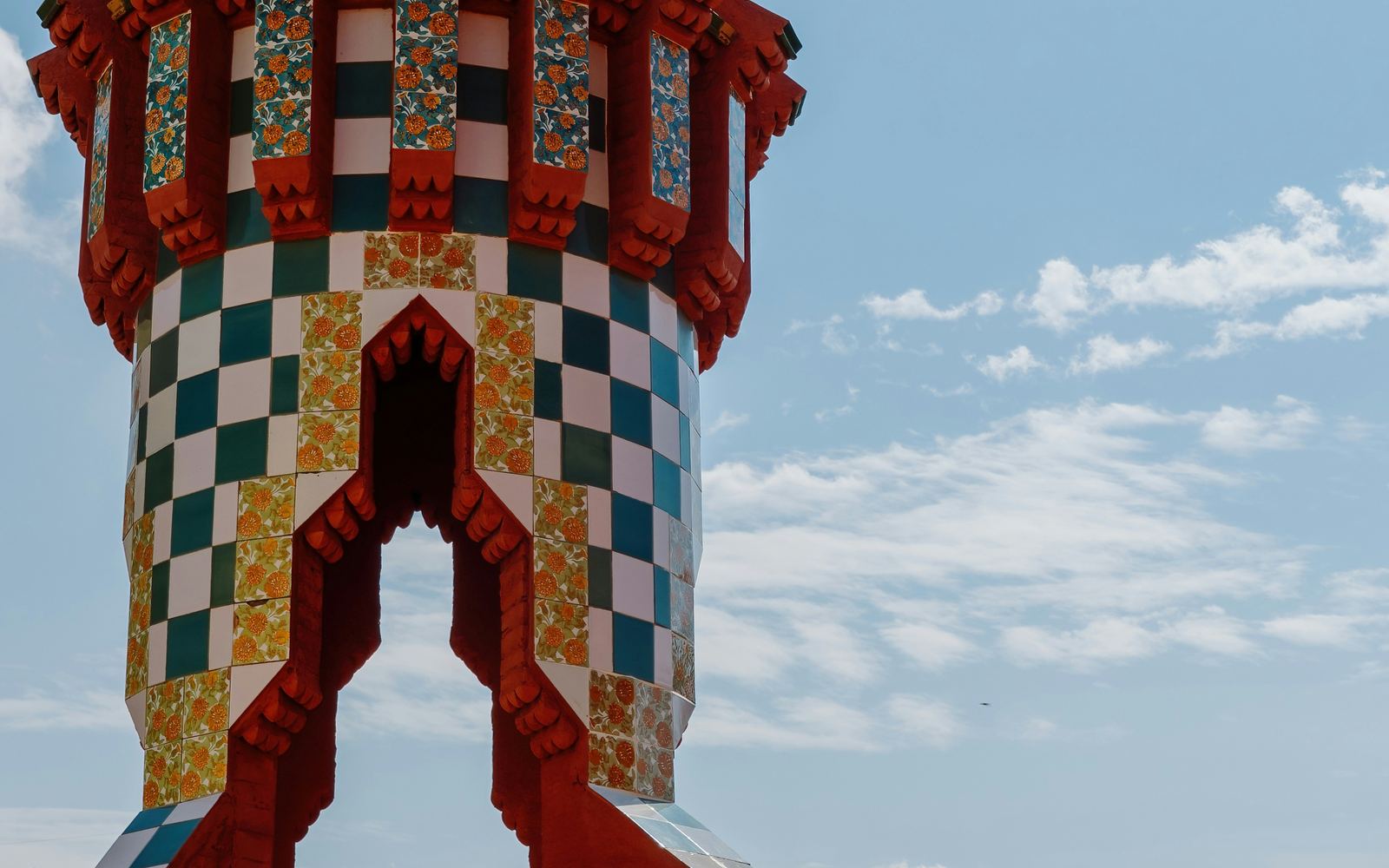 The tiled tower of Casa Vicens, Gaudi's first house, in Gracia